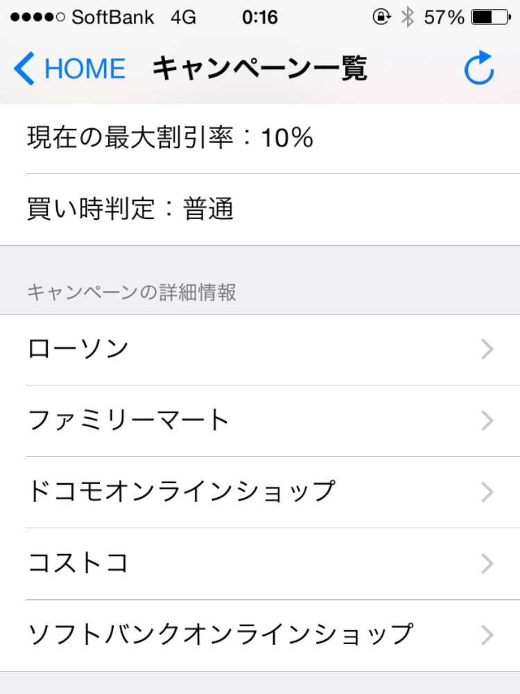 キャンペーン一覧画面