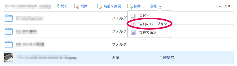 以前のバージョンを表示