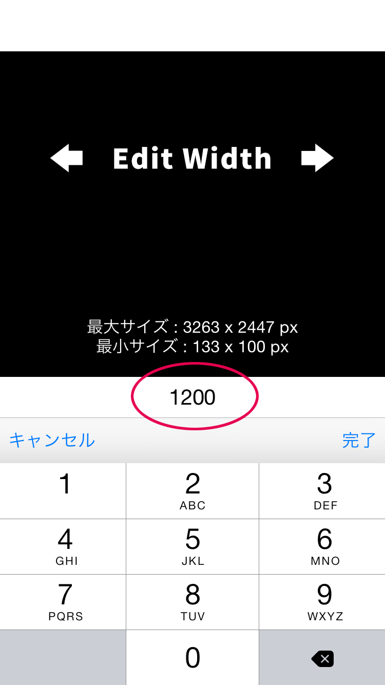 リサイズしたいサイズを入力