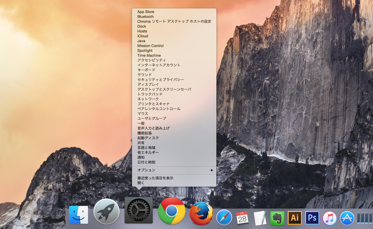 システム環境設定